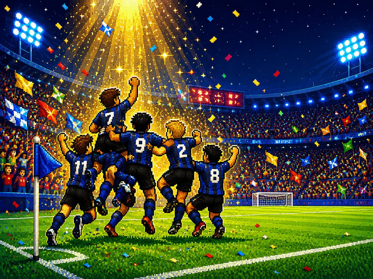 Pixel art matchday celebration moment