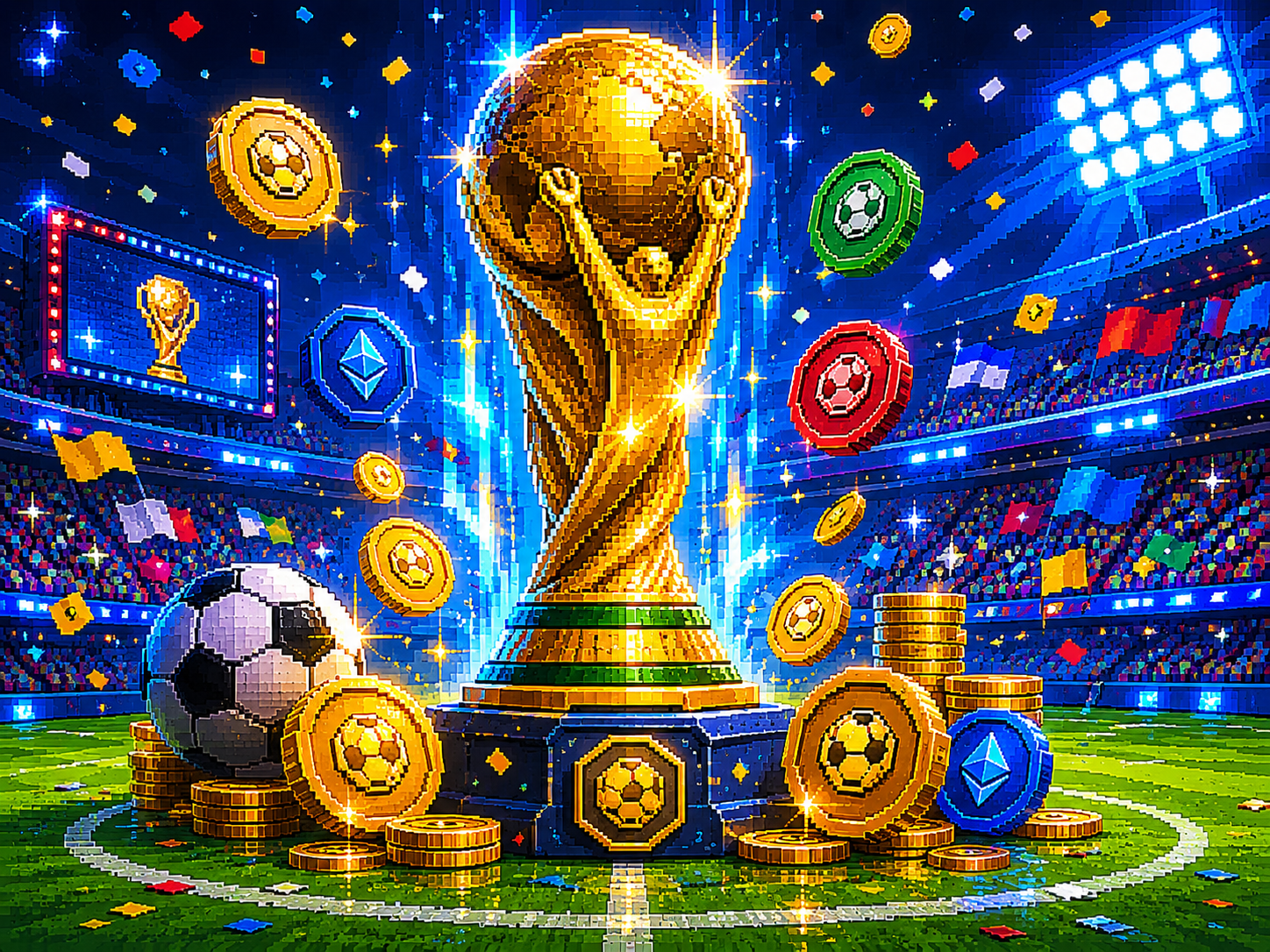Pixel art Trophy Pool with coins and stadium lights