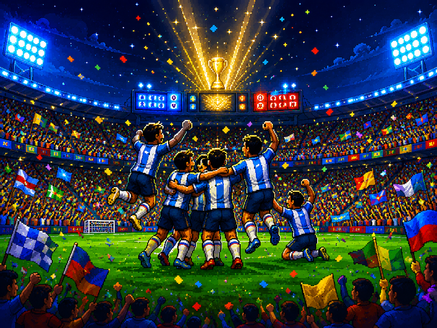 Pixel art underdog football upset celebration
